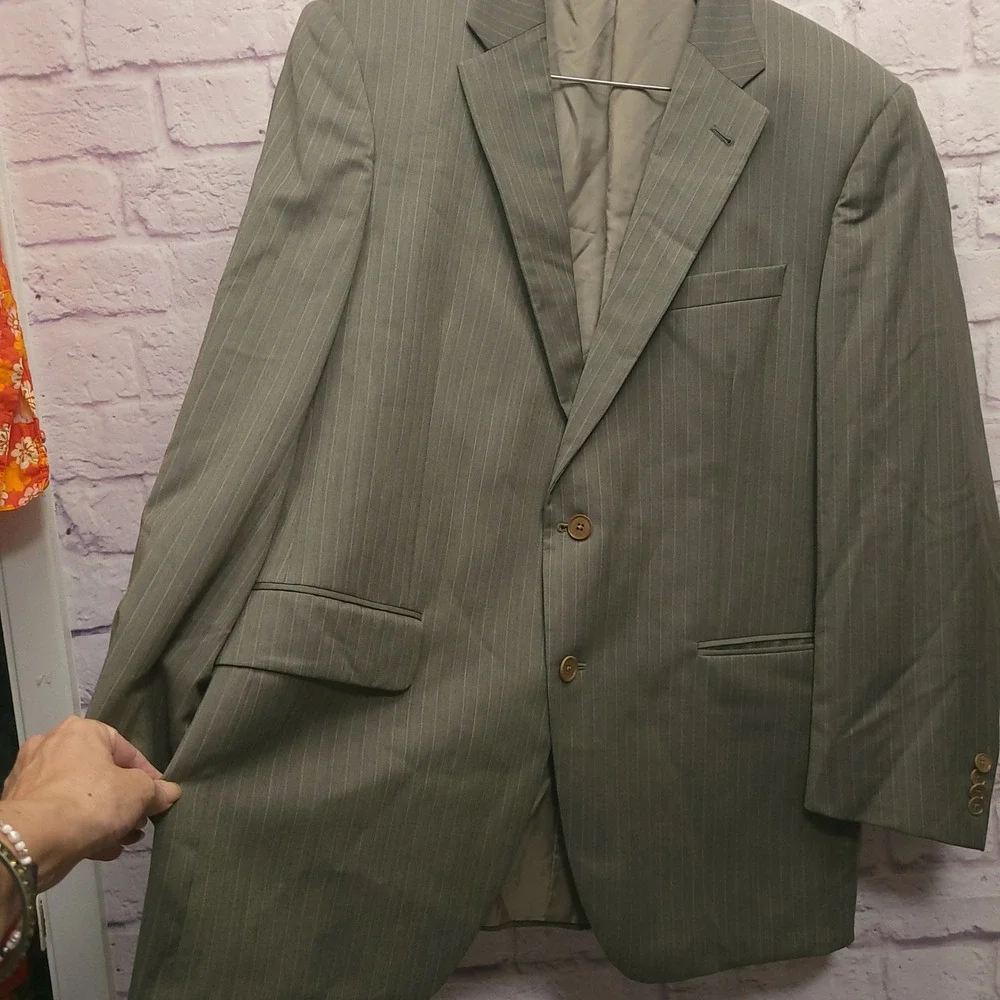 Coppley 100% Wool‎ Mens Blazer Size 44 Taupe Pinstripe Vitale Barberis Canonico